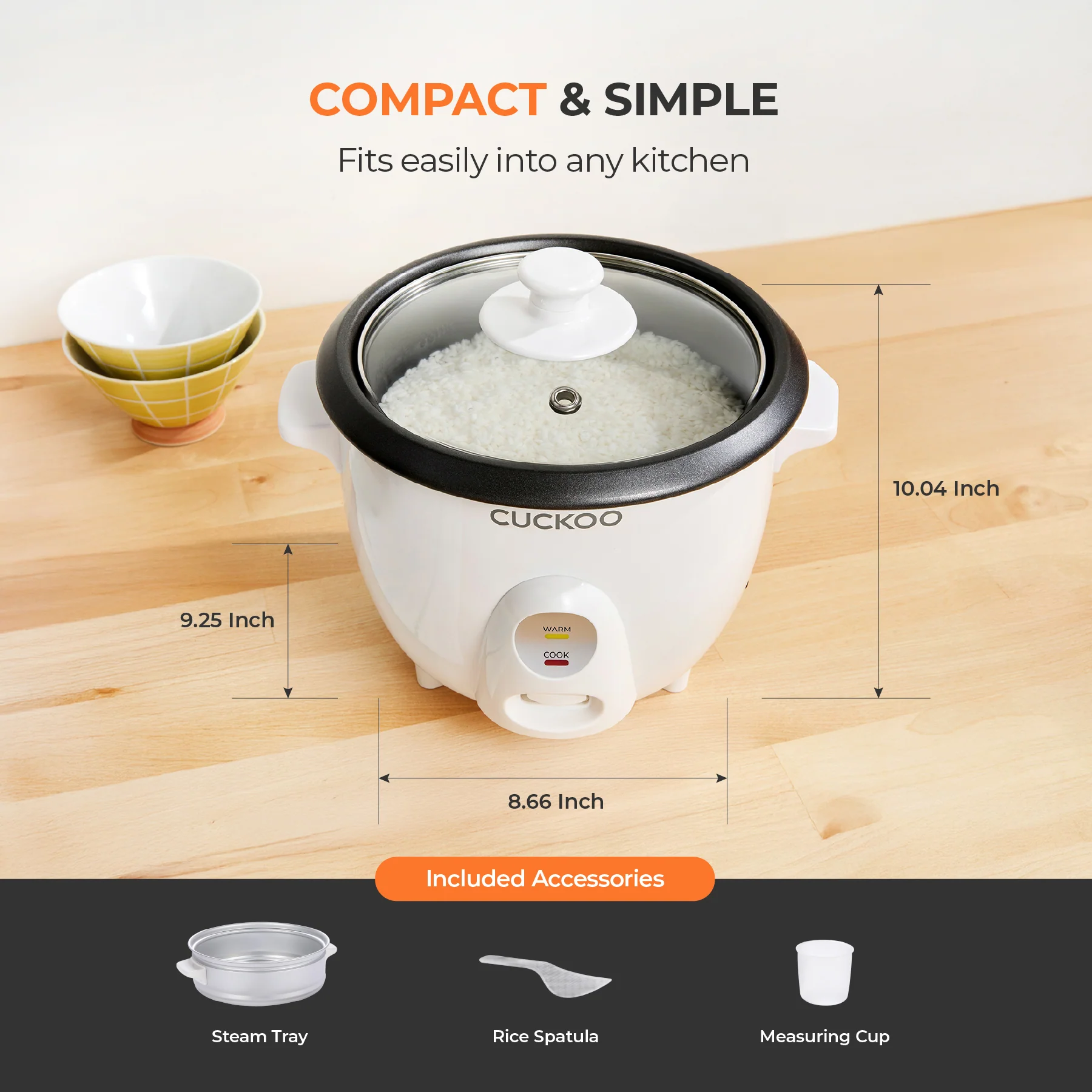 3-Cup One Touch Rice Cooker & Steamer (CR-0301C) - Image 3