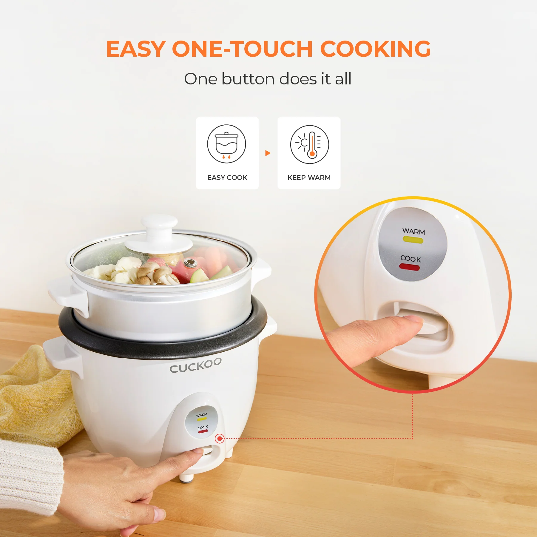3-Cup One Touch Rice Cooker & Steamer (CR-0301C) - Image 4