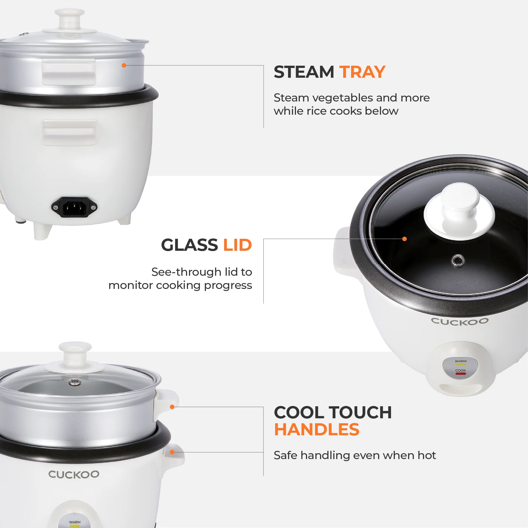 3-Cup One Touch Rice Cooker & Steamer (CR-0301C) - Image 5