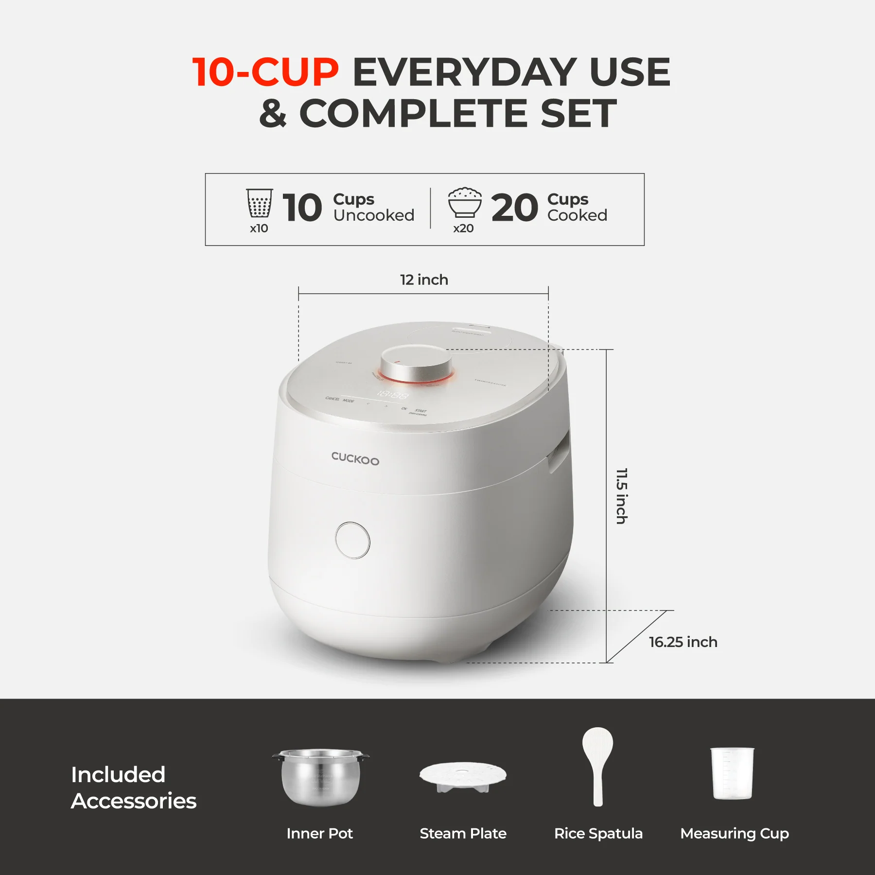 10-Cup IH Twin Pressure Prestige Silence Lumin (CRP-OHTR1009FWS) – Built-in Stainless Steel Inner Pot - Image 5