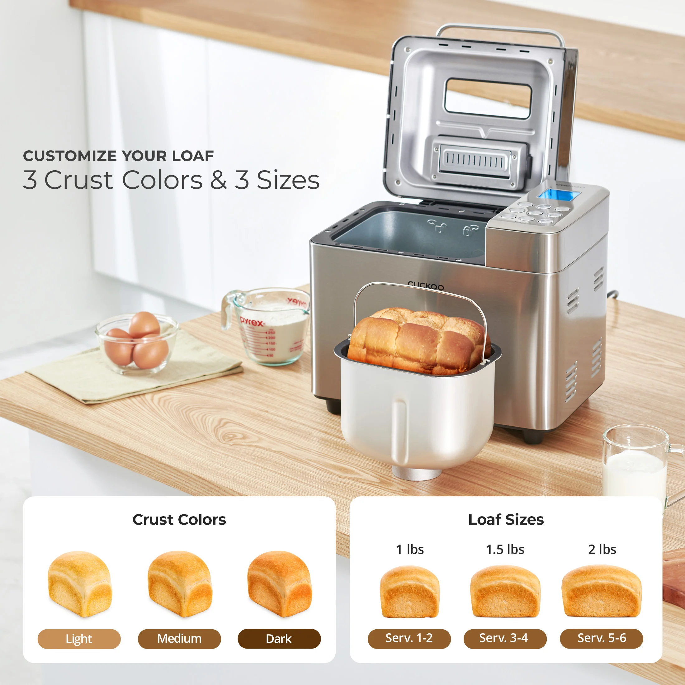 Refurbished B grade -Bread Maker (CBM-AAB101S) Automatic with 15 Menu Options, 3 Crust Colors, and Up to 2lb Loaf Capacity - Image 2
