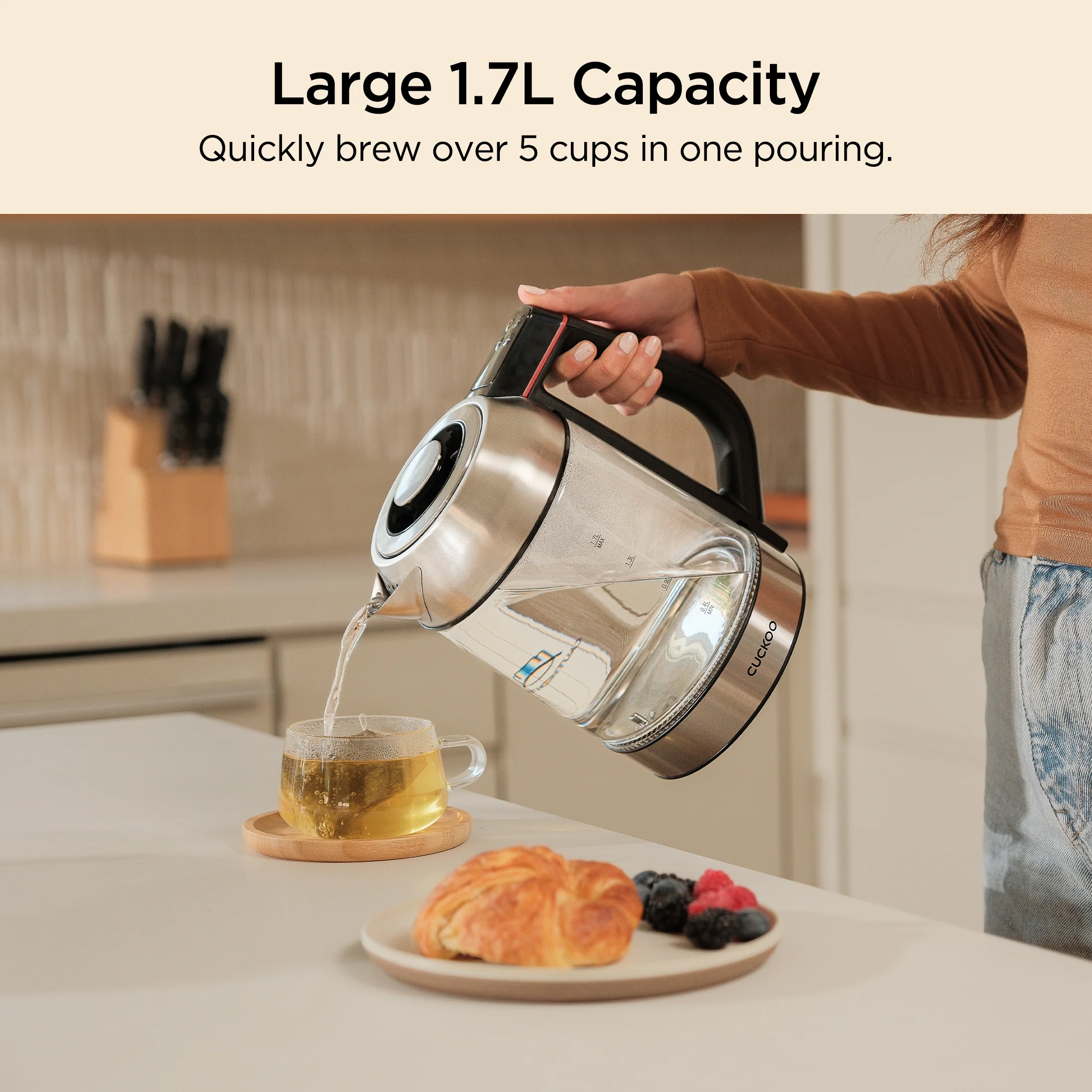 Electric Glass Kettle with Tea Infuser (CK-G170BS) - Image 5